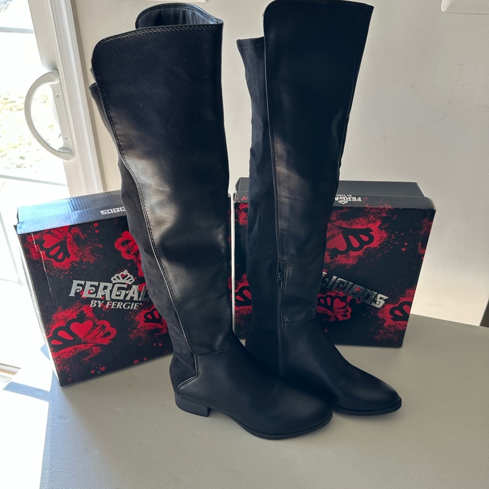 Fergalicious JACKIE Over the Knee Boots BLACK Size 7 M